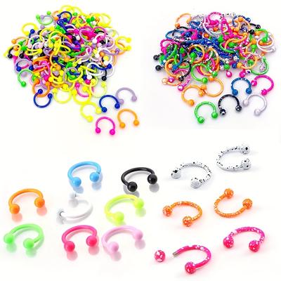 10pcs Colorful Nose Ring Set Hoop Bcr Stainless Steel Lip Cartilage Earring Stud Circular Ear Horseshoe Body Jewelry
