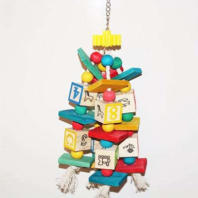 Bird Chewing Toy, Wooden Blocks Hanging Bird Toy, ...
