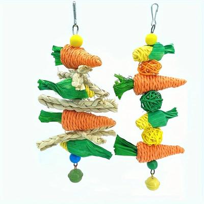 1pc Parrot Bird Toy, Wooden Rattan Gnawing String ...