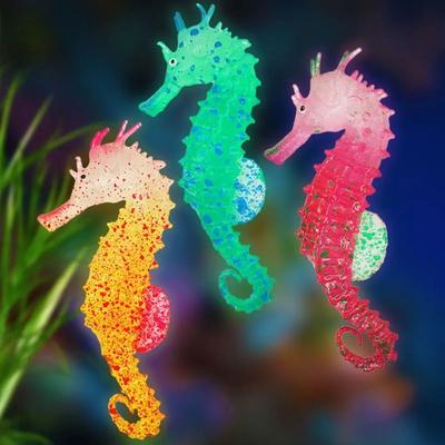 3pcs Artificial Glowing Hippocampus, Aquarium Ornaments, Simulation Silicone Sea Horse, Fish Tank Landscape Decorations