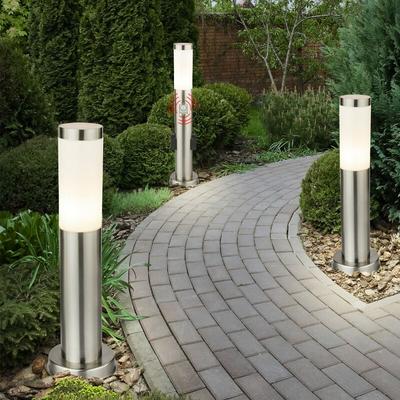 3er Set Außen Steh Lampen Edelstahl Bewegungsmelder Steckdosen Leuchten Garten Terrassen Strahler