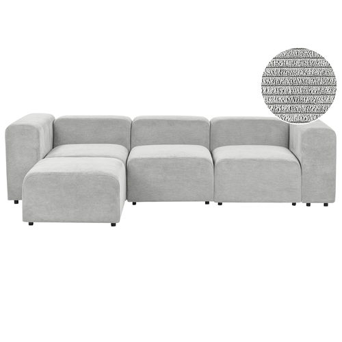 3-Sitzer Sofa Grau Cord-Stoffbezug Modular mit Ottomane Breite Hohe Armlehnen Niedrige Rückenlehne Wohnzimmer Polstersofa Modulsofa