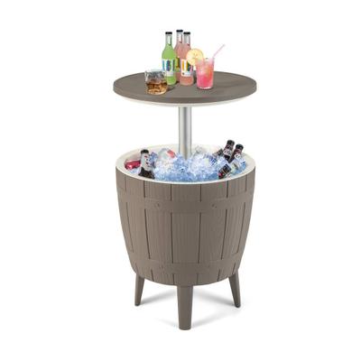 Costway 10 Gallon Cooler Bar Table Outdoor Coffee Table Ice Bucket with Telescopic Tabletop for Beer and Wine-Brown