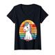 Damen Cooles Einhorn Retro Vintage Poney Pferd Liebhaber Jungen Mädchen Kinder T-Shirt mit V-Ausschnitt
