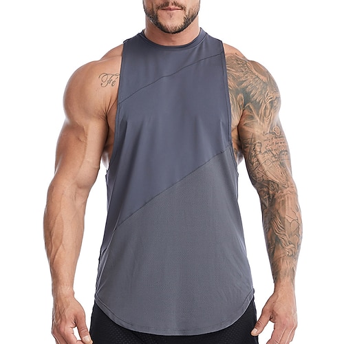 Herren Fitnessstudio-Shirt Kompressionstank Fitness-Tank Männer-Tops Rundhalsausschnitt Ärmellos Sport Natur Urlaub Ausgehen Casual Fitnessstudio Schnell Trocknend Atmungsaktiv Weich Glatt Schwarz Image