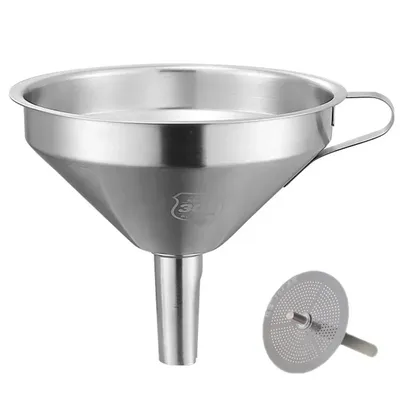 304 Stainless Steel Funnel Metal Wide Mouth Funnel With Strainer Mesh For Cooking Oil Liquid Spice