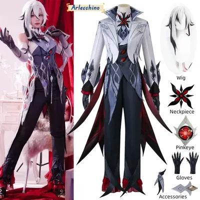 Arlecchino The Knave Cosplay Costume Genshin Impact Fatui Harbinger Wig Set Servant Snezhnaya Halloween Costumes For Women