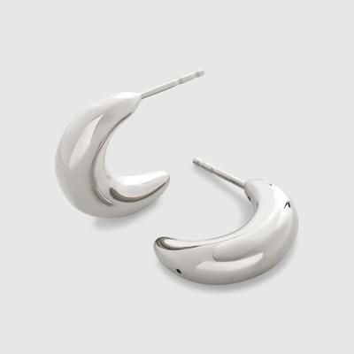 Sterling Silver Crescent Moon Medium Hoop Earrings