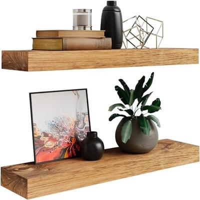 Floating Wall Shelves Set of 2 - Functional & Rustic Wooden Shelve - 5.5