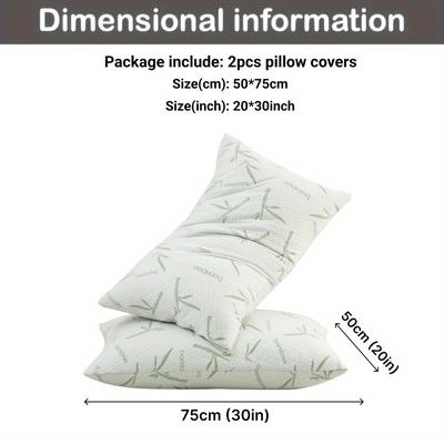 TEMU 2pcs Soft & Breathable Bamboo Fiber Pillowcases - Waterproof, Cooling Knit Covers With Zipper For Bedroom Comfort