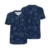 Balery Snowflake Dark Blue Baseball Jersey for Men Casual Button Down Shirts Short Sleeve Active Team Sports Uniform-3X-Large