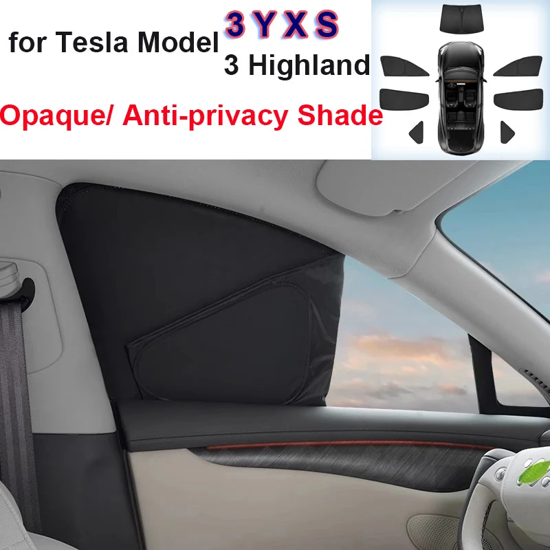 Auto-Sonnenschutz für Tesla Model 3 Y S X 2024 2025, Sonnenschutz, Sichtschutz, Schattierungsabdeckung vorne und hinten, Seitenfenster, UV-Schutz, Highland M3H Image