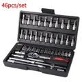 46 pz/set Kit di attrezzi per la riparazione dell'auto chiave a cricchetto meccanica casa fai da te 1/4 "Set di chiavi a bussola punte per cacciavite a cricchetto Set di utensili manuali