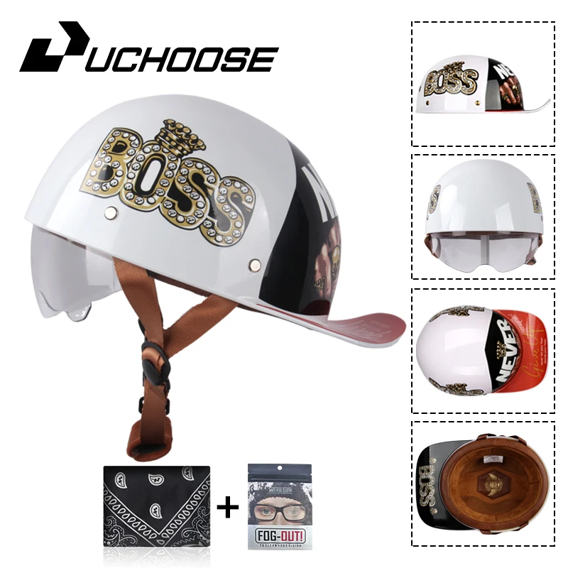 Uchoose Baseball kappe Helm Motorrad Vintage Retro Helme Sommer offenes Gesicht Roller Cruiser Chopper Gangster ds Männer Frauen Kind Image