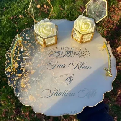 Muslimischer Spiegel Hochzeit Teller Aufkleber personal isierte Platte Aufkleber benutzer definierte Image