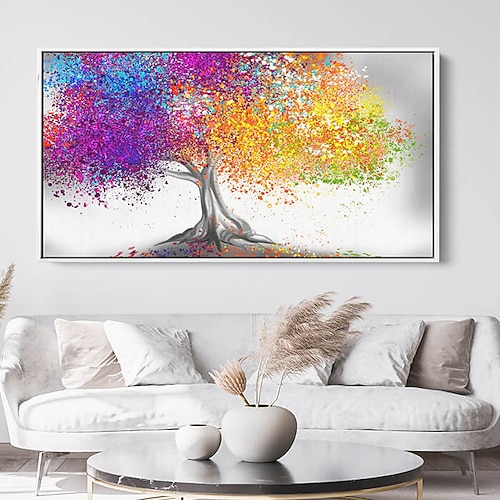 Abstraktes buntes Baum-des-Leben-Ölgemälde, Wandkunst, Leinwand, handgemalte Wandkunstbilder für Wohnzimmer, Heimdekoration, ohne Rahmen Image
