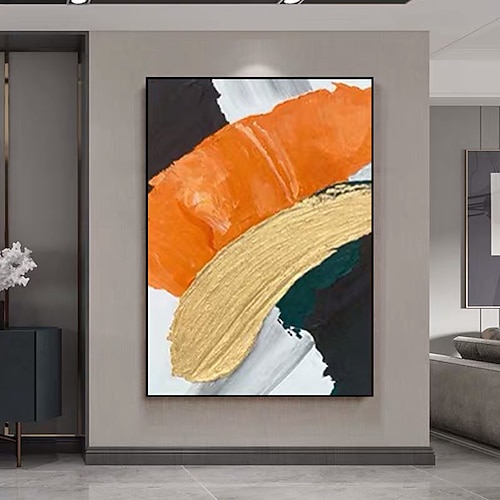 Mintura handgemachte abstrakte goldene Ölgemälde auf Leinwand, Wandkunst, Dekoration, modernes Bild für Heimdekoration, gerolltes, rahmenloses, ungedehntes Gemälde Image