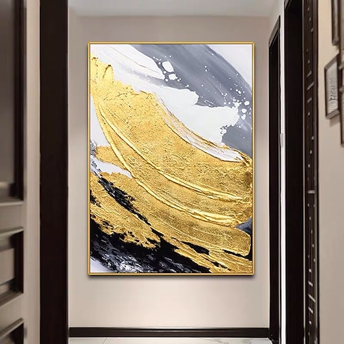 Mintura handgemachte abstrakte goldene Ölgemälde auf Leinwand, Wandkunst, Dekoration, modernes Bild für Heimdekoration, gerolltes, rahmenloses, ungedehntes Gemälde Image