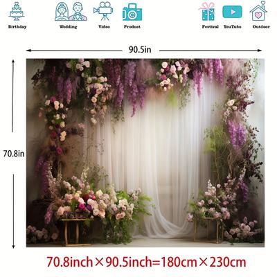 TEMU 1pc Photography Backdrop, Wedding Backdrop For Cradle Backdrop For Proposal Flowers Curtain Banner Bridal Shower Background Day Floral Marriage Backdrop