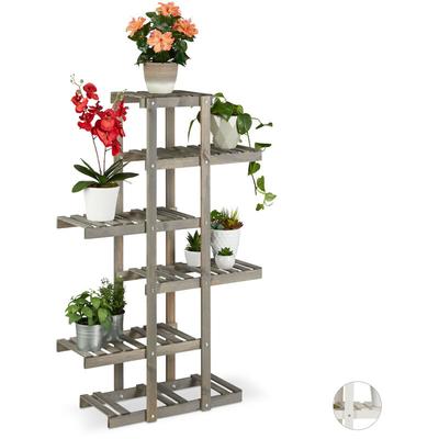 Relaxdays Blumenregal Holz, Blumentreppe 5-stufig, Pflanzenregal Innen, Pflanzentreppe Shabby, Image