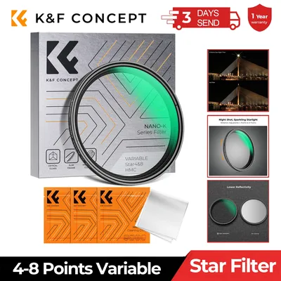 K&F Concept Star Filter 4-8 Points Variable Starburst Filter Cross Screen 18 Layer Coating for Nikon