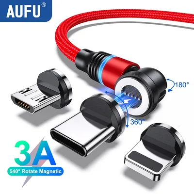 AUFU 540 Rotate Magnetic USB C Cable For Xiaomi IPhone 14 13 Pro Max 3A Fast Charging Wire Micro USB