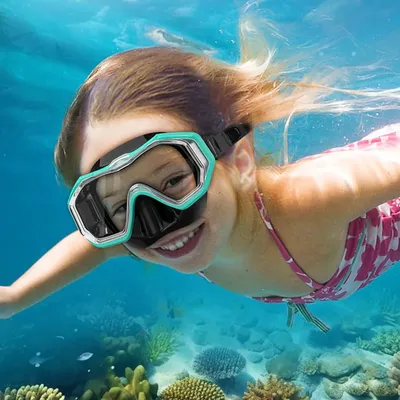 Kids Snorkel Mask 3 Windows Panoramic Wide View HD Three-Lens Adjustable Scuba Snorkeling Swimming