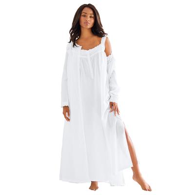 Plus Size Women's Long 2-Piece Cabbage-Rose Peignoir Set by Only Necessities in White (Size M)