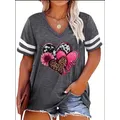 2024 Plus Size Primavera/Estate New Love Print T-shirt allentata a maniche corte con scollo a V da donna moda casual 5XL 6XL