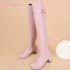 Brandneue Mode rosa schwarze Frauen über Knie Stiefel 2 Zoll klobige Ferse Damenschuhe plus kleine große Größe 11 30 43 45 48