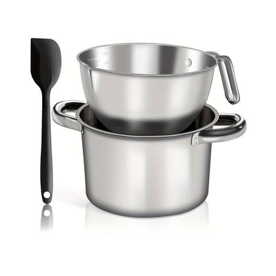 TEMU 1 Set Double Pot Set, 1250ml/1.1qt For , 2200ml/ 2qt 304 Steel Pot Spatula For , , , , Wax, Cookware