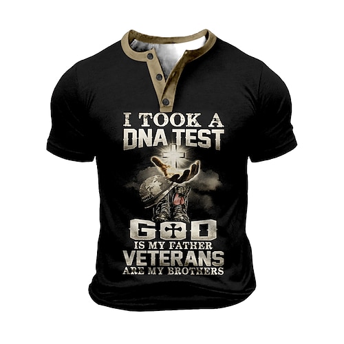 Kurzärmeliges Henley grafisches T-Shirt für Männer 'Gott ist mein Vater Veteranen sind meine Brüder' patriotisches Veteranen-Familien-DNA-Test-Tee Image
