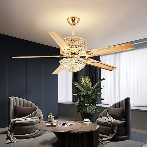 LED-Deckenventilator-Licht Kristall Gold Luxus-Licht 3-Farben-Licht Acryl modern nordischen Stil Schlafzimmer Esszimmer 110-240V Image