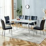 Elegant Rectangular White Marble Table Dining Set with Light Gray Chairs - Stylish and Sophisticated 5-Piece Furniture Ensemble - Includes 1 Table and 4 Chairs with Silver Legs - Model 15