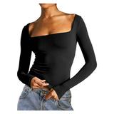 Womens Long Sleeve Basic Tops Square Neck Shirts Loose Fit Tunic Blouses Spring Trendy Outfits Clothing Streetwear