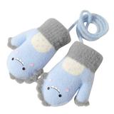 Kids Gloves Winter Waterproof Soft Cartoon Gloves Winter Warm Knit Fingerless With Rope Baby Mittens For Blue One Size