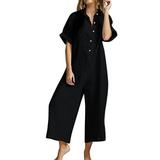 Women Summer Short Sleeve Button Down Pockets Jumpsuits Rompers Womens Jumpsuits And Rompers Elegant