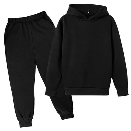 Children Kids Casual Solid Color Long Sleeve Hoodie Pullover Sweatshirt Tracksuit Jogger Sweatpants Unisex 2 PC Sweatsuit Set 7 Years
