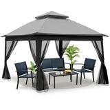 Outdoor 11 x 11FT Pop Up Gazebo Canopy 2-Tier Soft Top Event Tent With Removable Zipper Netting Heavy Duty Canopy Suitable For Patio Backyard Garden Camping Area Grey