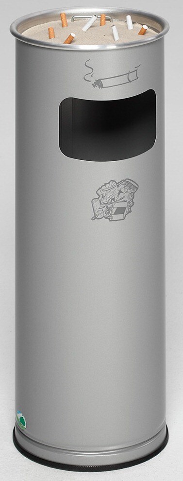 PROREGAL Klassischer Kombiascher rund | HxBxT 66x23x23cm | Verzinkter Stahl | Silber | Mülleimer Aschenbecher Abfalleimer Image