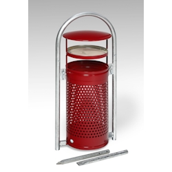 PROREGAL Abfallsammler mit Rohrbogenständer | zum Einbetonieren | 60/70 Liter, HxBxT 116,5x58x38cm | Stahl | Rot | Mülleimer Abfalleimer Image