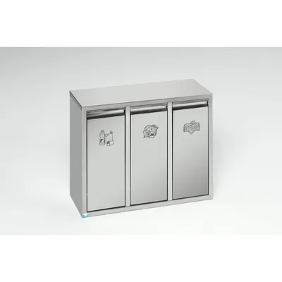PROREGAL Wertstoffsortiersystem mit 3 Klapptüren | Stand- oder Wandbefestigung | 21 Liter, HxBxT 47x58x27cm | Edelstahl | Mülleimer Abfalleimer Image