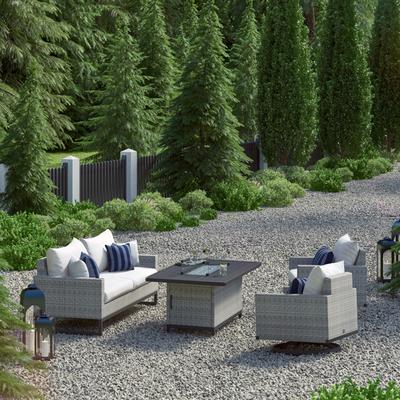 Milo Grey 4 Piece Sunbrella Outdoor Patio Motion Fire Set - 78" W x 32" H x 33" D