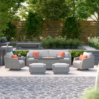 Cannes 8 Piece Sunbrella Outdoor Patio Motion Fire Set - 96" W x 31" H x 33" D