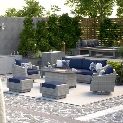 Cannes 8 Piece Sunbrella Outdoor Patio Motion Fire Set - 96" W x 31" H x 33" D