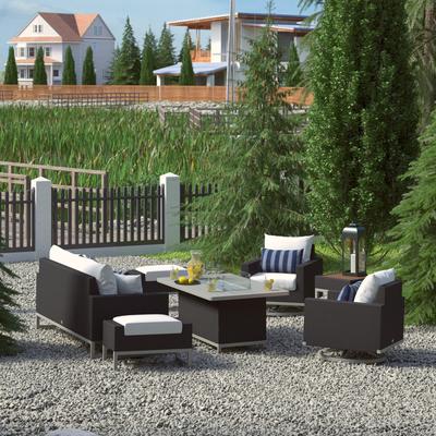 Milo Espresso 7 Piece Sunbrella Outdoor Patio Motion Fire Set - 78" W x 32" H x 33" D