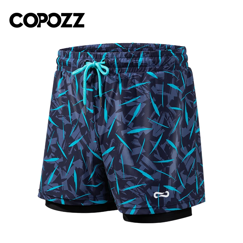 Copozz Herren 2 in 1 Badehose Shorts mit Kompression schnell trocknende Strand kleidung Double Layer Running Beach Shorts Image