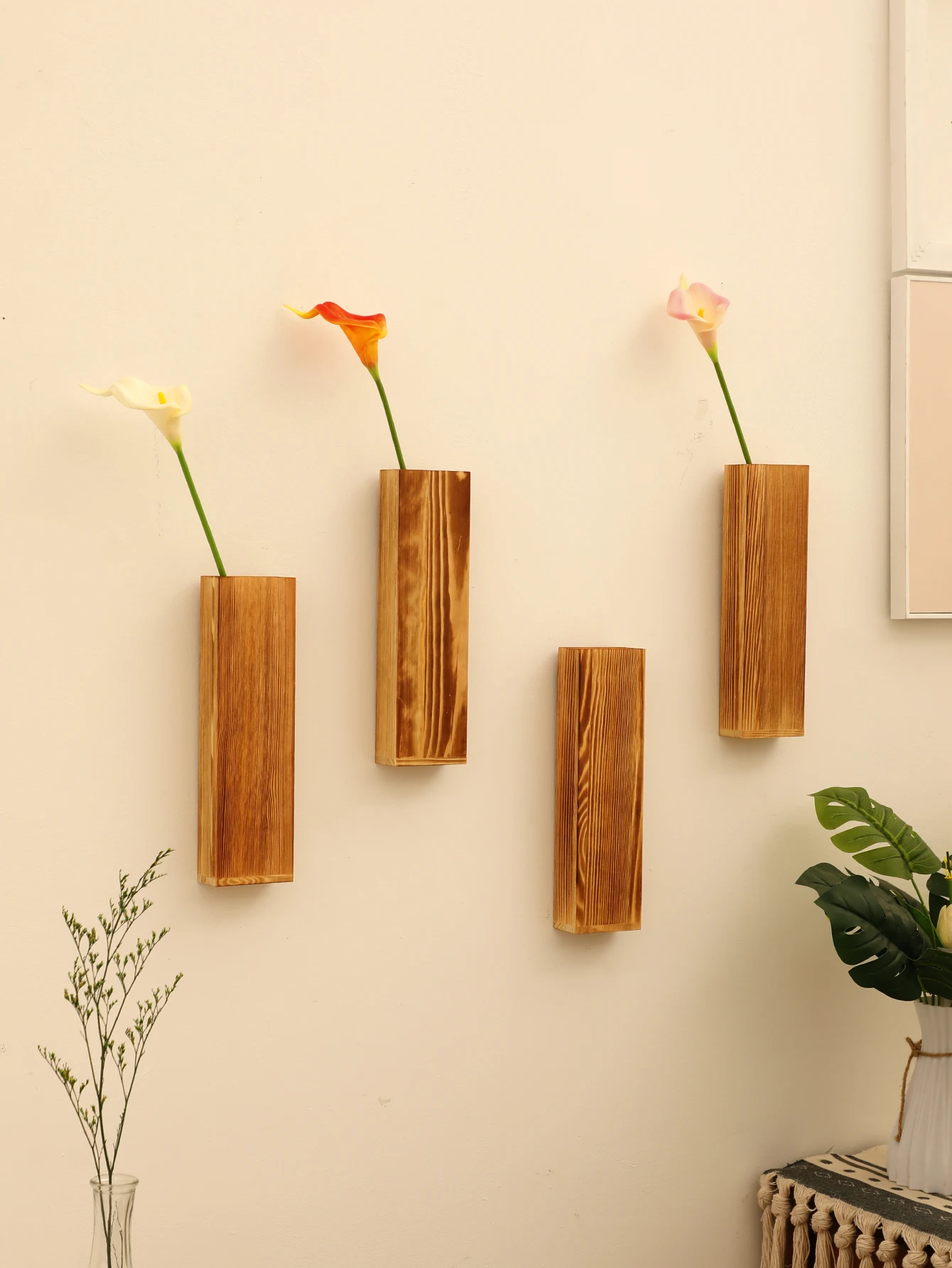 Holzwand vase Holz hängenden Pflanzer halter für getrocknete Blumen und künstliche Grün pflanzen Bauernhaus Wandbehang Dekor Geschenk Image