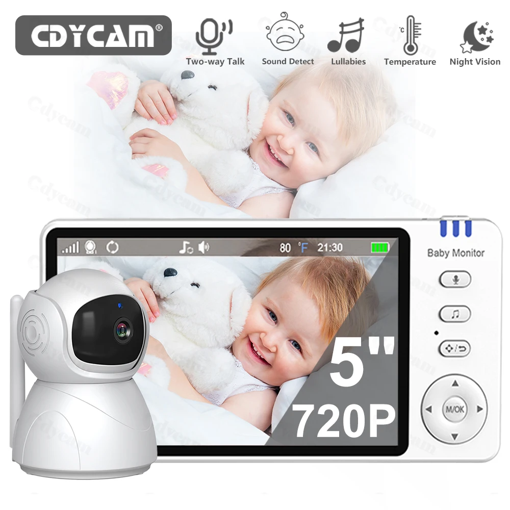 5"IPS Video Baby Monitor mit Schwenk-Neige-Kinderkamera Drahtlose 2-Wege-Audio Nachtsicht Sicherheit Babysitter VOX Wake Up USB-Aufladung Image