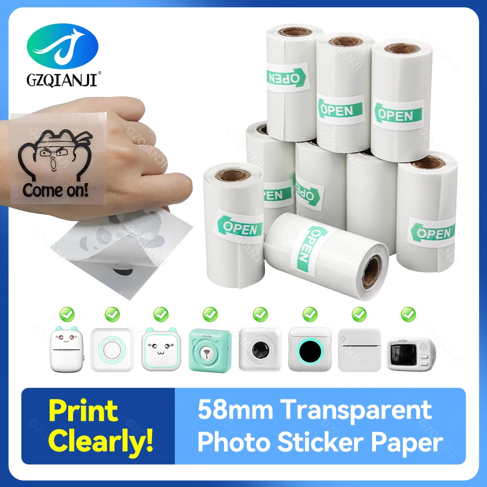 Transparentes 57 x 30 mm Thermo-Beleg-Fotopapier für alle Mini 58 mm tintenlosen kabellosen Bluetooth-Thermo-Belegdrucker Papel Image